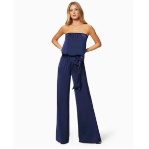 Ramy Brook Bree Strapless Silk Jumpsuit Navy Blue Size Large NWT 🆕